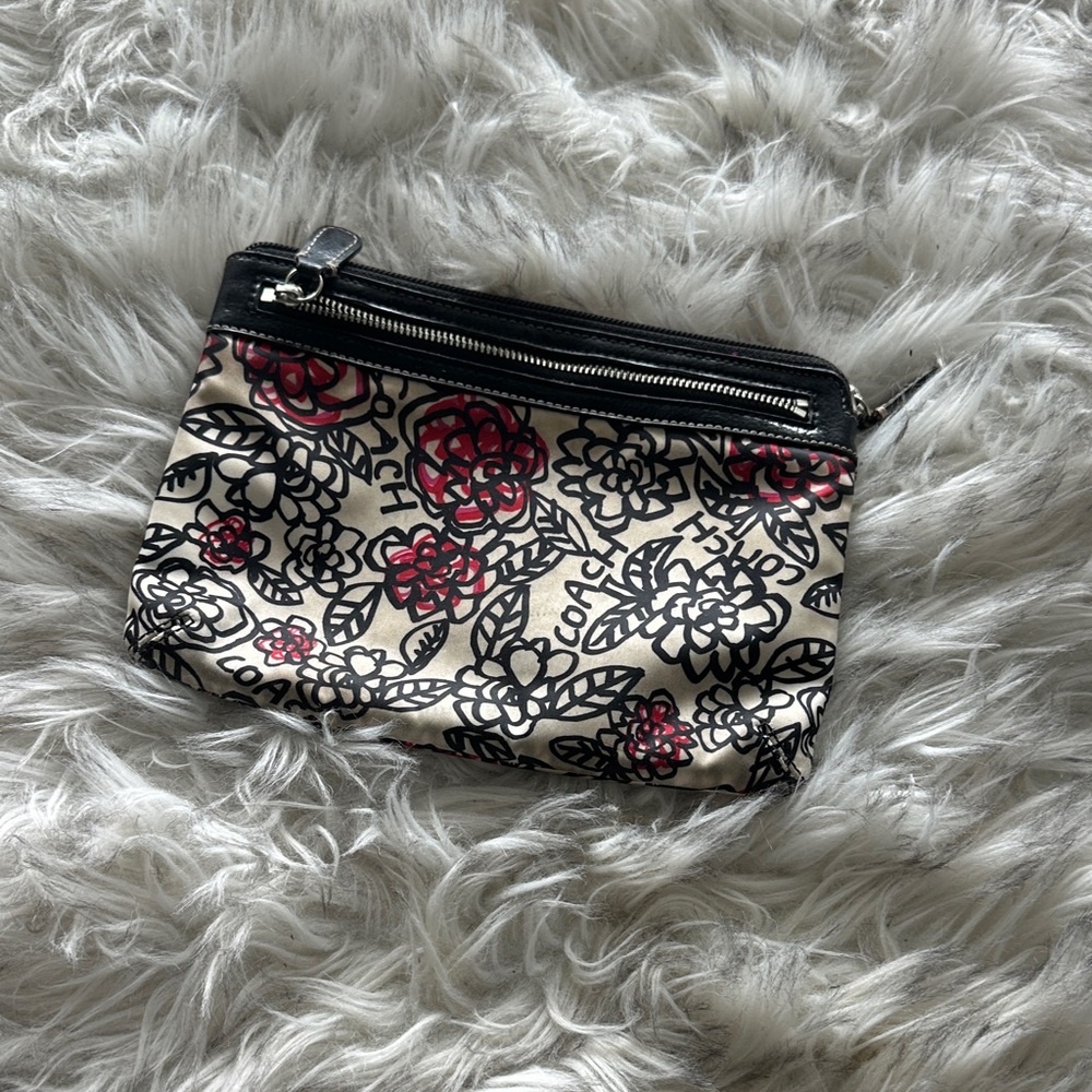 Coach Black and Red Floral Wristlet